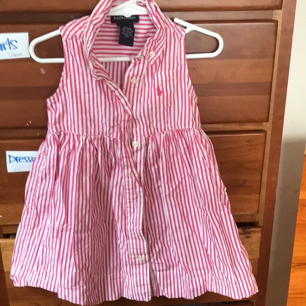 3T Ralph Lauren Polo button up pink&white dress